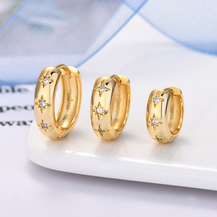New Minimalist Alloy Cubic Zirconia Star Motif Earrings