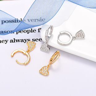 New Light Luxury Niche 925 Sterling Silver Cubic Zirconia Micro-Pavé Heart Motif Butterfly Motif Earrings