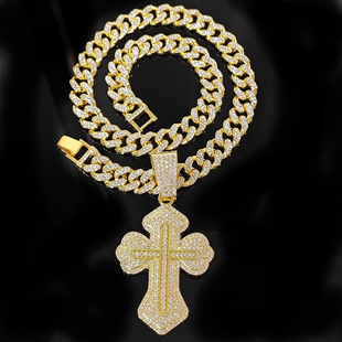 European-American Style Versatile Statement Alloy Cubic Zirconia Fully Paved Cross Motif Pendant Necklace, Wholesale