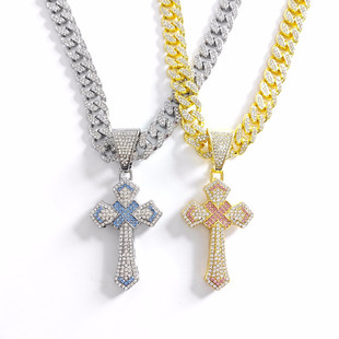 European-American Style Statement Alloy Cubic Zirconia Fully Paved Cross Motif Men's Pendant Necklace, Best Seller