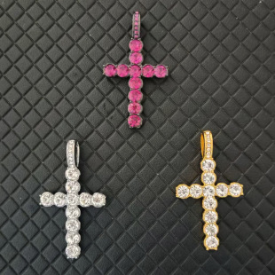 European-American Style Alloy Cubic Zirconia Fully Paved Cross Motif Pendant Necklace