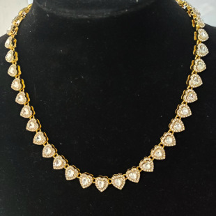 New Fashion Elegant Alloy Cubic Zirconia Fully Paved Heart Motif Women's Necklace