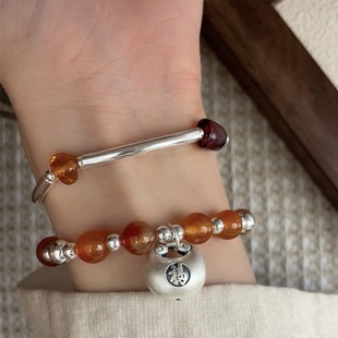 Modern Chinese Style 925 Sterling Silver Agate Jewelry Set