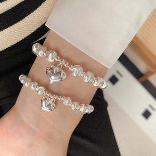Versatile 925 Sterling Silver Heart Motif Couple Beaded Bracelet