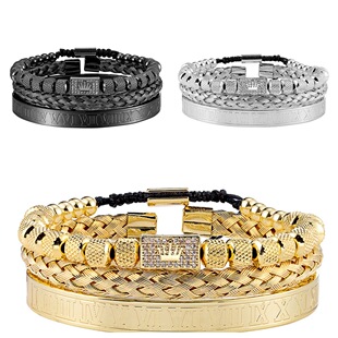 European-American Style Alloy Cubic Zirconia Crown Motif Men's Bracelet, Best Seller
