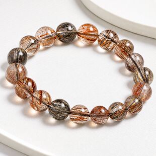 Natural Black Gold Super Seven Crystal Round Bead Beaded Bracelet Fortune & Wealth Versatile Donghai Origin, Wholesale