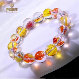 Natural Red & Yellow Phantom Quartz Round Bead Beaded Bracelet Donghai Origin