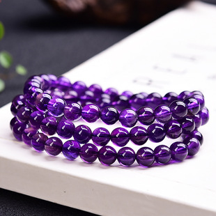 Natural Premium Uruguay Amethyst Triple Wrap Beaded Bracelet Donghai Origin, Wholesale