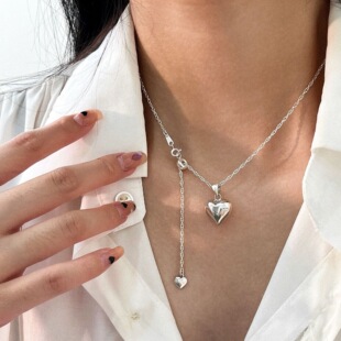 Minimalist Statement 925 Sterling Silver Heart Motif Necklace