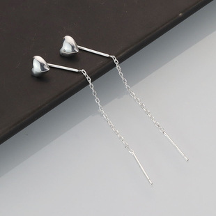 New Minimalist 925 Sterling Silver Heart Motif Tassel Earrings