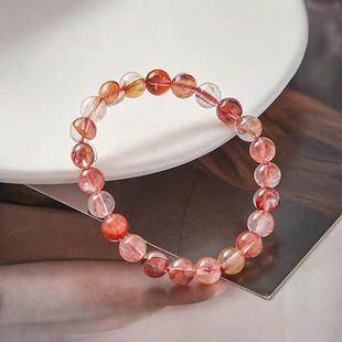 Natural Red & Yellow Phantom Quartz Single Strand Beaded Bracelet