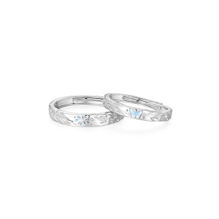 Light Luxury S999 Fine Silver Butterfly Motif Adjustable Couple Ring, Gift-Ready