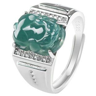 Fashion 925 Sterling Silver Jade Bezel-Set Adjustable Men's Ring
