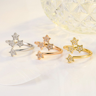 Korean Style Instagram-Style Versatile Niche Statement Alloy Cubic Zirconia Star Motif Open Design Ring