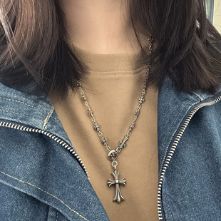 Vintage Versatile 925 Sterling Silver Cross Motif Pendant Necklace