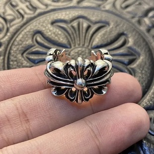 Vintage Statement 925 Sterling Silver Openwork Cross Motif Couple Ring