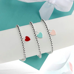 925 Sterling Silver Enamel Heart Motif Bracelet, Wholesale