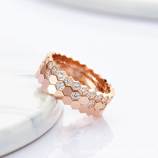 Light Luxury 18K Gold-Plated Fully Paved CZ CNC-Crafted Honeycomb Design Ring