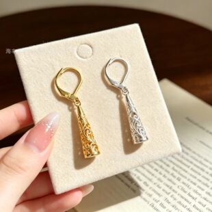 French Style Elegant Office Alloy Openwork Engraved Earrings