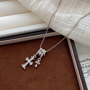 Fashion Versatile Niche Sweet Alloy Cubic Zirconia Micro-Pavé Cross Motif Pendant Necklace