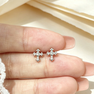 Minimalist Vintage Versatile Sweet Exquisite Statement Alloy Cubic Zirconia Micro-Pavé Cross Motif Earrings