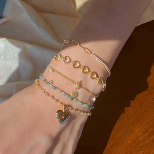 Korean Style Instagram-Style Versatile Niche Exquisite Alloy Openwork Heart Motif Bracelet
