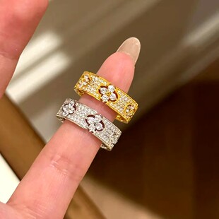 French Style Alloy Cubic Zirconia Fully Paved Micro-Pavé Clover Motif Floral Motif Ring