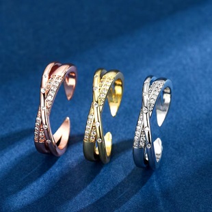 Minimalist Instagram-Style Niche Statement Rose Gold-Plated Cubic Zirconia Bezel-Set Open Design Ring, Best Seller