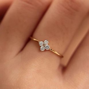 French Style Statement Alloy Cubic Zirconia Micro-Pavé Clover Motif Ring