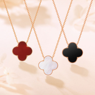 Light Luxury S999 Fine Silver Mother-of-Pearl Clover Motif Necklace, Gift-Ready