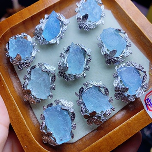 Aquamarine Pendant Base for DIY Jewelry Making, Drilled