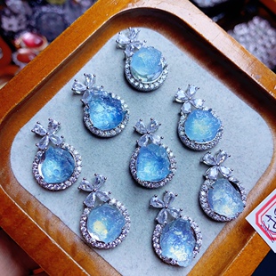 Aquamarine Pendant Base for DIY Jewelry Making, Color-Protected