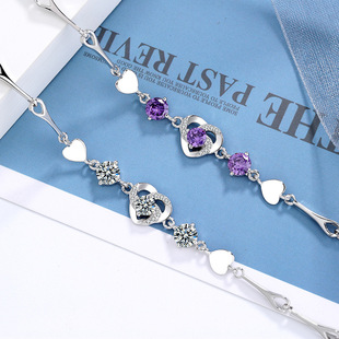 Korean Style 925 Sterling Silver Cubic Zirconia Heart Motif Women's Bracelet, Wholesale