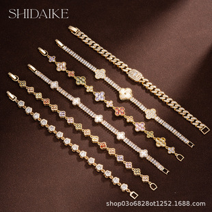 European-American Style Alloy Cubic Zirconia Clover Motif Bracelet, Best Seller